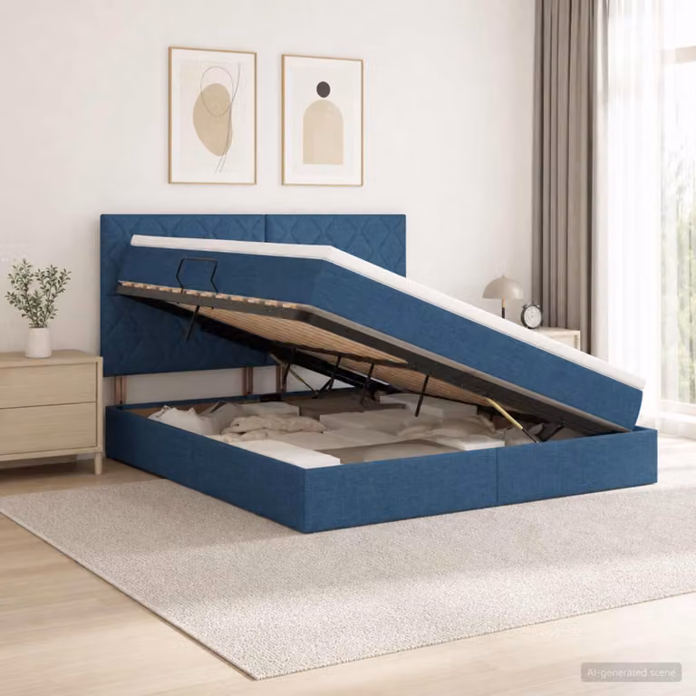 Letto con contenitore e materasso vidaXL in tessuto blu L: 140 cm, P: 200 cm, H: 104 cm