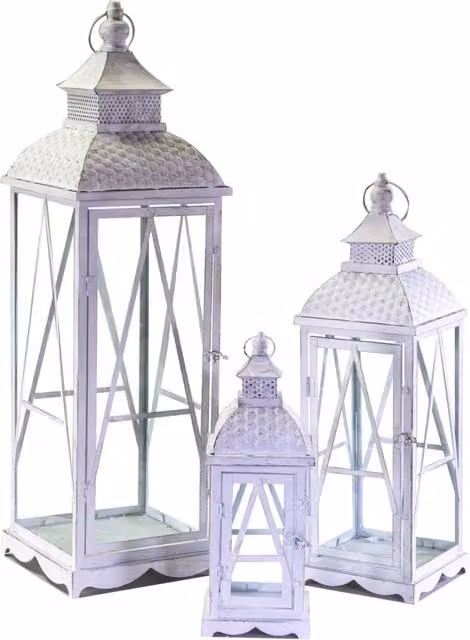Set di 3 lanterne da tavolo Vacchetti in legno e metallo bianco stile shabby chic