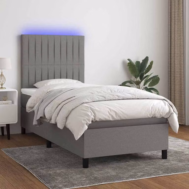 Letto a molle con materasso e illuminazione LED vidaXL in tessuto grigio, L 90 x P 200 cm