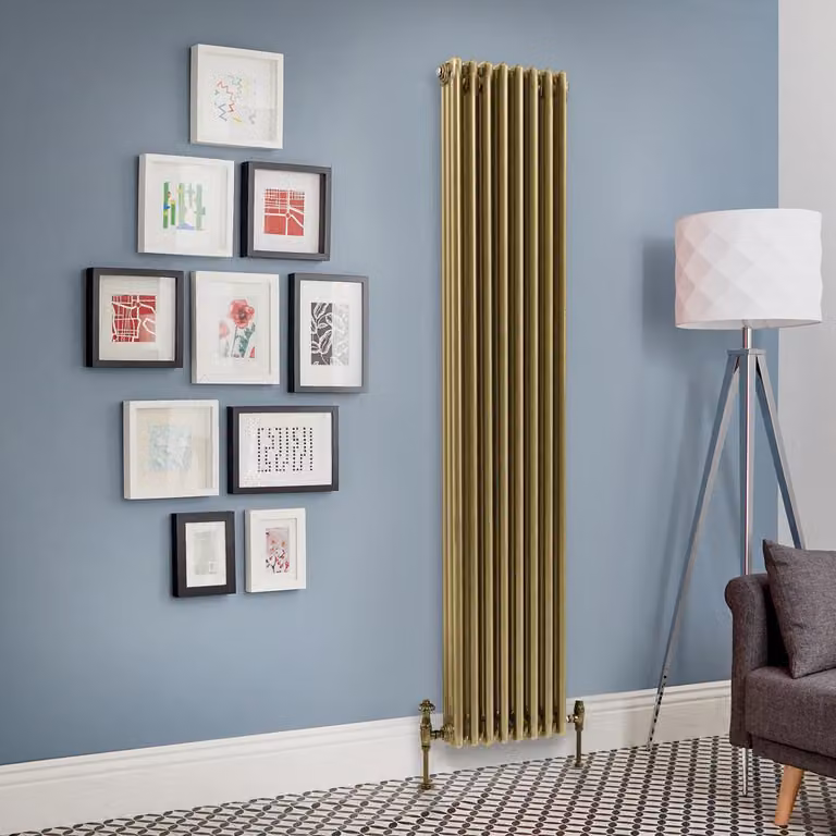 Radiatore Verticale a Tripla Colonna HudsonReed in Acciaio Colore Oro, H: 180 cm, L: 38 cm
