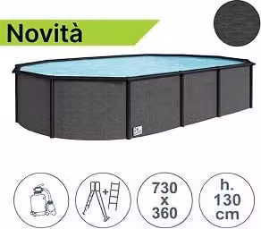 Piscina fuori terra ovale in acciaio PISCINE ITALIA Grey Pool L: 730 cm, P: 360 cm, H: 130 cm