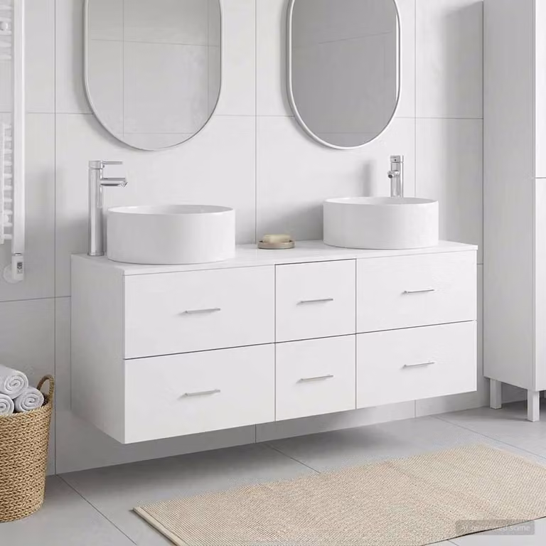 Set di mobili per il bagno moderno vidaXL in 3 pezzi bianco, con pensile e mobile lavabo L/P/H: 49,5 x 44,5 x 65,5 cm