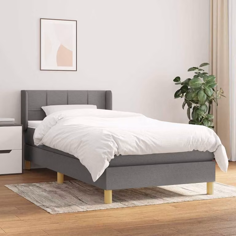 vidaXL Giroletto a Molle Ibrido con Materasso in Tessuto Grigio e Bianco, L/P/H: 90 x 200 x 88 cm