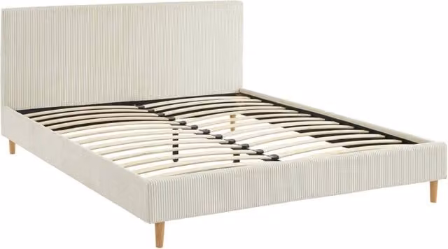 Struttura letto Sweeek con rete a doghe composite e testiera in velluto a coste, L/P/H: 160 x 200 cm, Grigio o Bianco