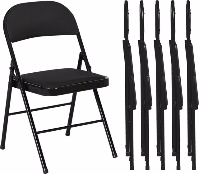 Set di 6 Sedie Pieghevoli da Pranzo Minimal Imbottite con Struttura in Acciaio Nero