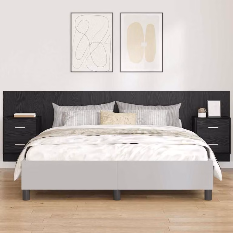 Set di 3 pezzi Testata con Comodini Integrati vidaXL in Legno Ingegnerizzato Nero Opaco L: 257 cm, P: 32,5 cm, H: 80 cm