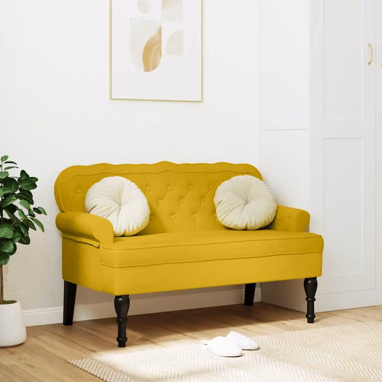 vidaXL Panca con Schienale in Velluto Giallo L: 119,5 cm, P: 64,5 cm, H: 75 cm