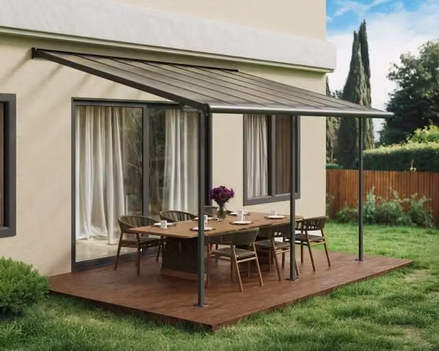 Pergola addossata Palram Sierra in alluminio e policarbonato grigio L: 300 cm, P: 430 cm