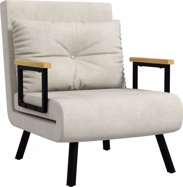 Poltrona Letto Singolo HOMCOM in Tessuto Effetto Velluto Reclinabile in 5 Posizioni con Cuscino Sfoderabile, L/P/H: 63 x 73 x 81 cm, Beige