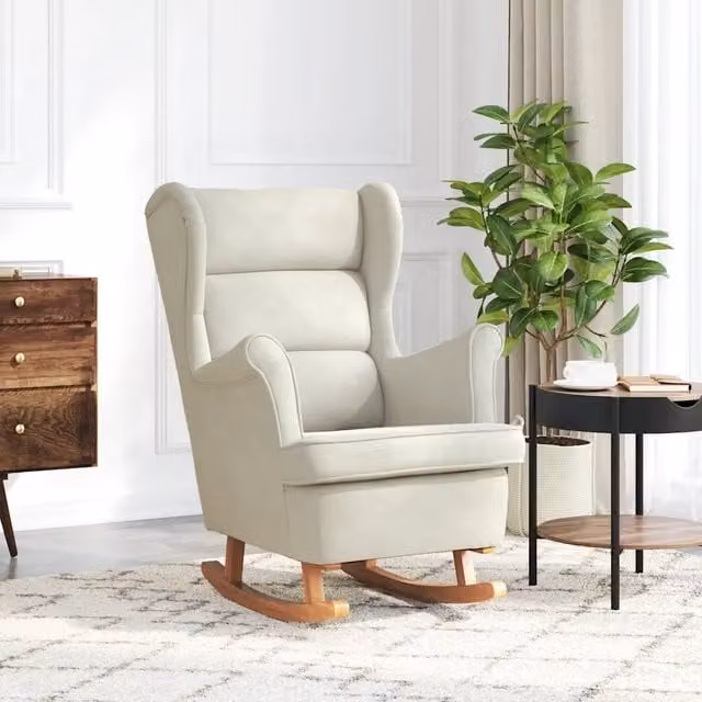 Sedia a dondolo con schienale alto in velluto beige vidaXL con braccioli