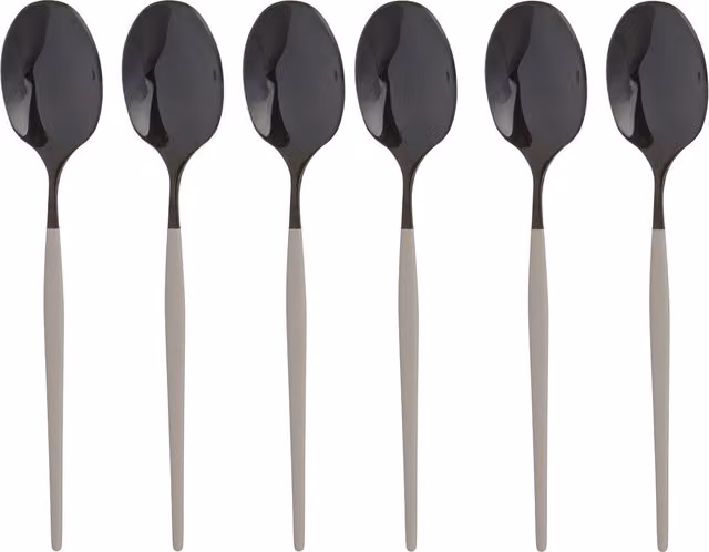 Set di 6 cucchiaini Kasanova Luxy in acciaio inox rivestito, colori taupe e nero, lavabili in lavastoviglie