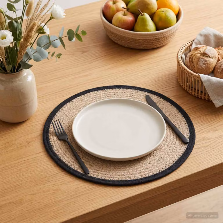 Set di 6 sottobicchieri rotondi vidaXL in juta naturale e nero stile rustico