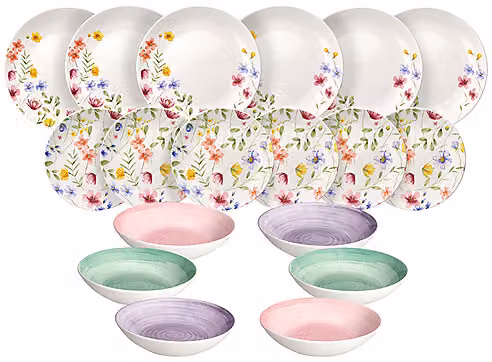 Servizio piatti Tognana Petals in porcellana per 6 persone, 18 pezzi, decoro floreale multicolore