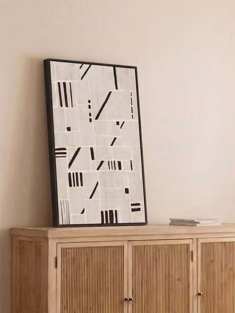 Quadro astratto moderno Soir Kenay Home, tela su legno, L: 120 cm, H: 80 cm, colori grigio, nero e bianco