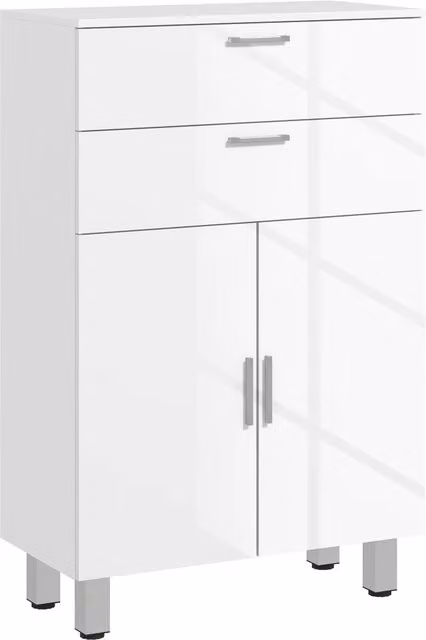 Mobile bagno salvaspazio XYLO con ante, 2 cassetti e ripiani regolabili, Bianco lucido, L: 60 cm, P: 30 cm, H: 93 cm