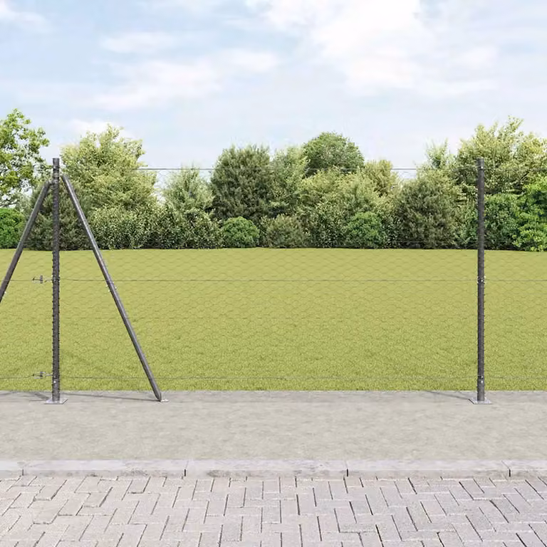 Recinzione esagonale vidaXL in acciaio e PVC con base in cemento, Grigio, L: 1,4 m, H: 1 m