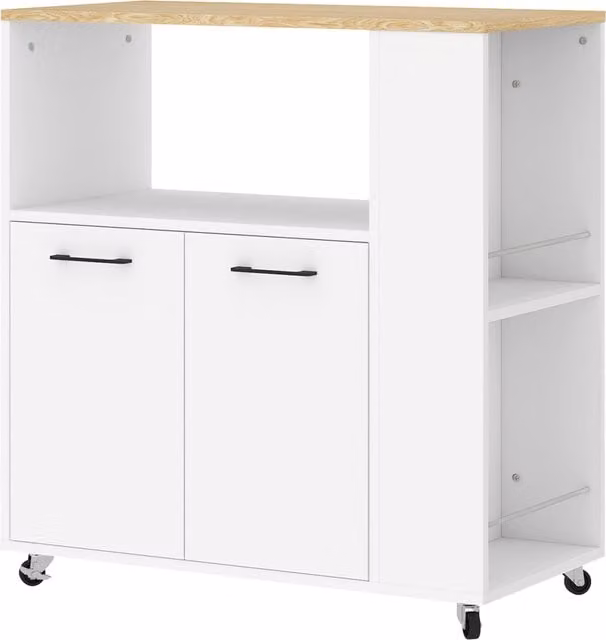 Carrello da cucina HOMCOM in legno e MDF con ripiano aperto, armadietto e scaffale laterale, color rovere e bianco, L 75 cm, P 40 cm, H 80,5 cm