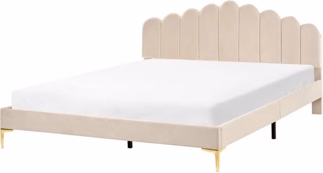 Letto matrimoniale Beliani in velluto beige con testiera imbottita e base a doghe in legno L/P/H: 180 x 200 x 110 cm