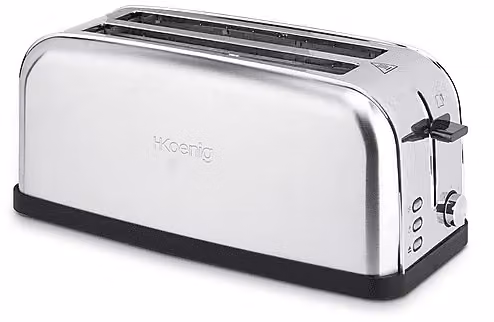 Tostapane H.Koenig TOAS28 in acciaio inossidabile, 1500 W, 2 fessure, 7 livelli di tostatura, funzione scongelamento e raccoglitore briciole, Argento