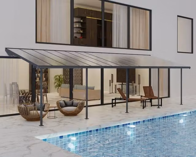 Pergola addossata Palram Sierra in alluminio e policarbonato Grigio L: 9.2 m, P: 3 m