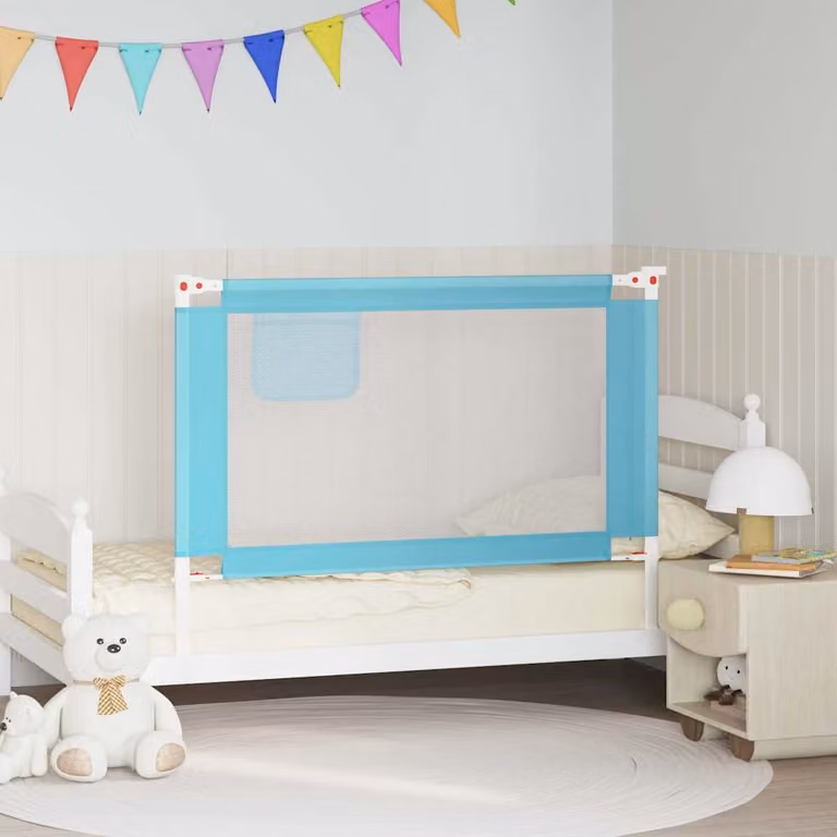 Sponda Letto di Sicurezza per Bambini vidaXL Blu, Estendibile in Tessuto e Metallo, L: 120 cm, H: 25 cm