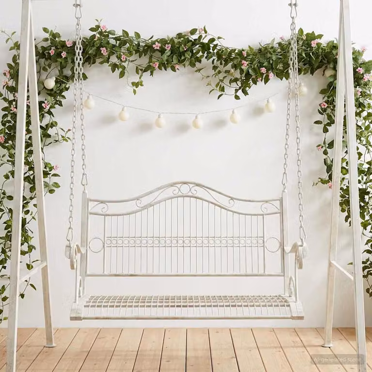 Panchina a dondolo vidaXL in acciaio verniciato bianco per giardino e terrazzo L 115 x P 61 x H 63 cm
