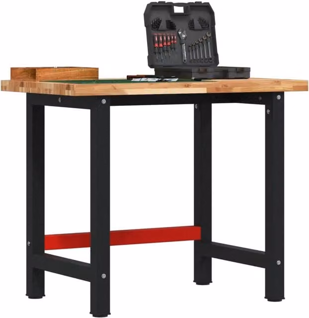 Banco da Lavoro VIDAXL in Legno e Metallo, Colore Rosso e Nero, L/P/H: 100 x 60 x 83 cm