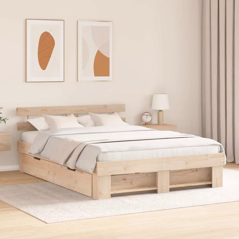 Struttura del letto moderna vidaXL in pino massello marrone L/P/H: 208 x 150 x 200 cm
