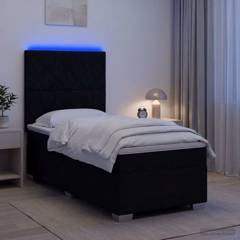 Letto box spring vidaXL con materasso a molle insacchettate in tessuto nero L 90 cm x P 190 cm