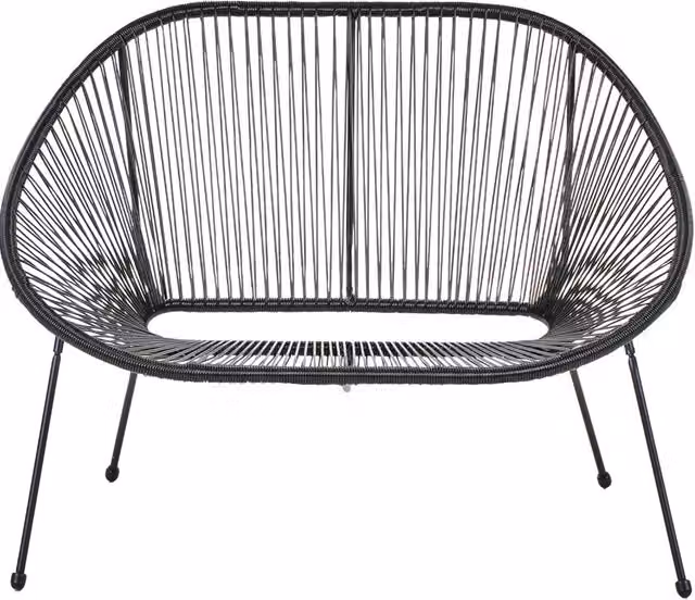 Panca da giardino Beliani in rattan e metallo nero per esterno e soggiorno