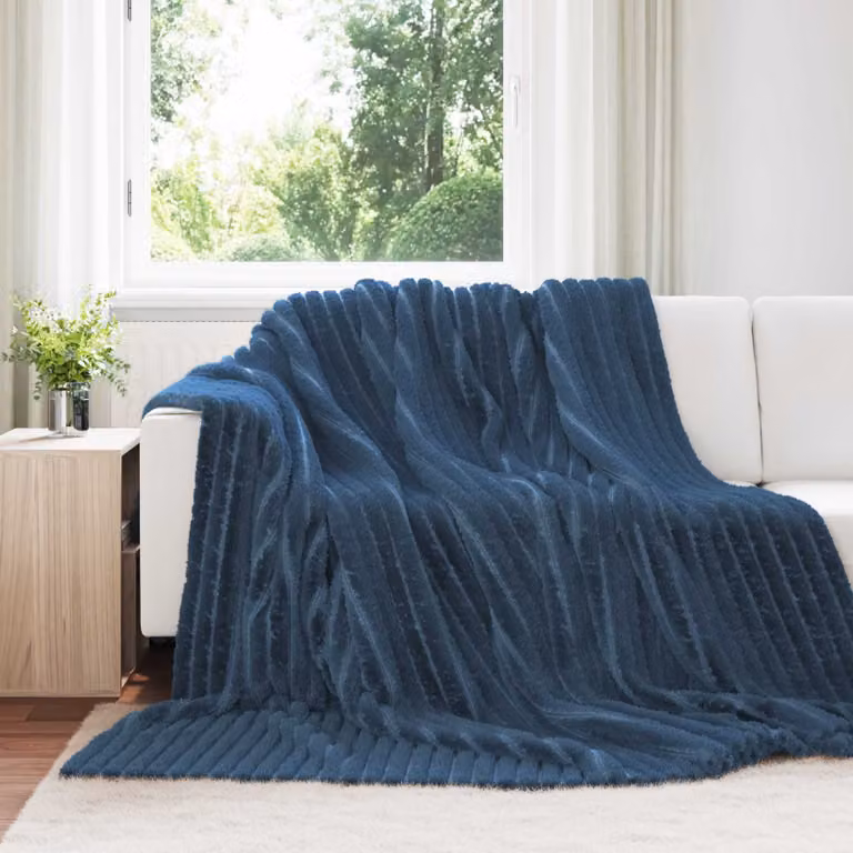 Set di 6 coperte in pile vidaXL blu, morbide e lavabili, L 270 cm x P 240 cm