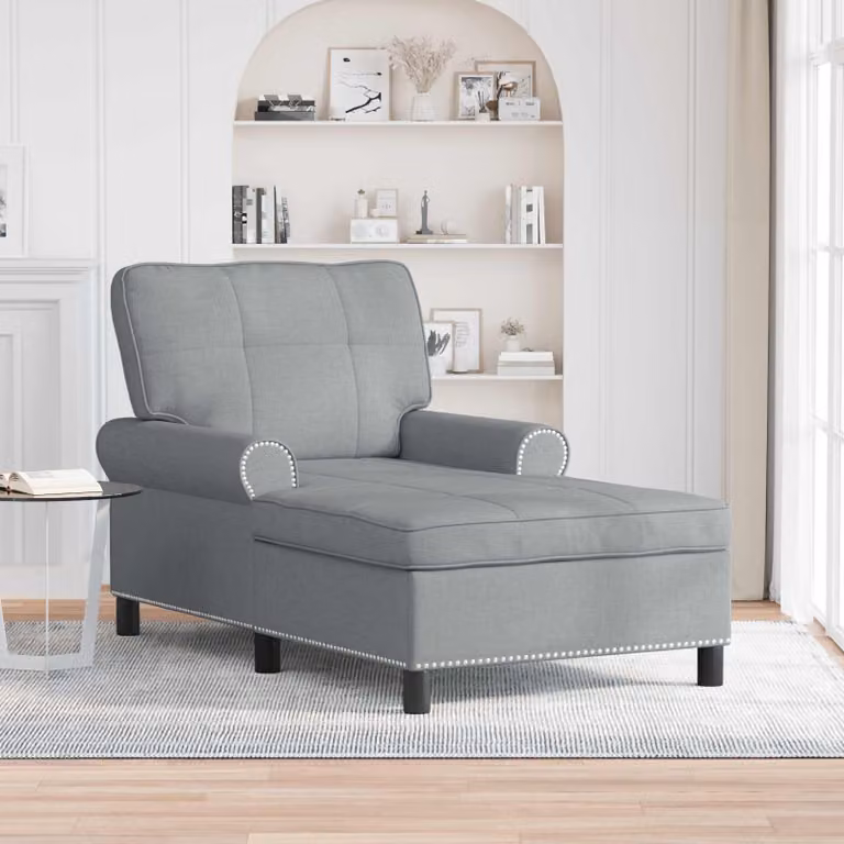 Chaise Lounge moderna vidaXL in tessuto grigio con imbottitura in schiuma e coperture rimovibili, L/P/H: 91 x 157 x 91 cm