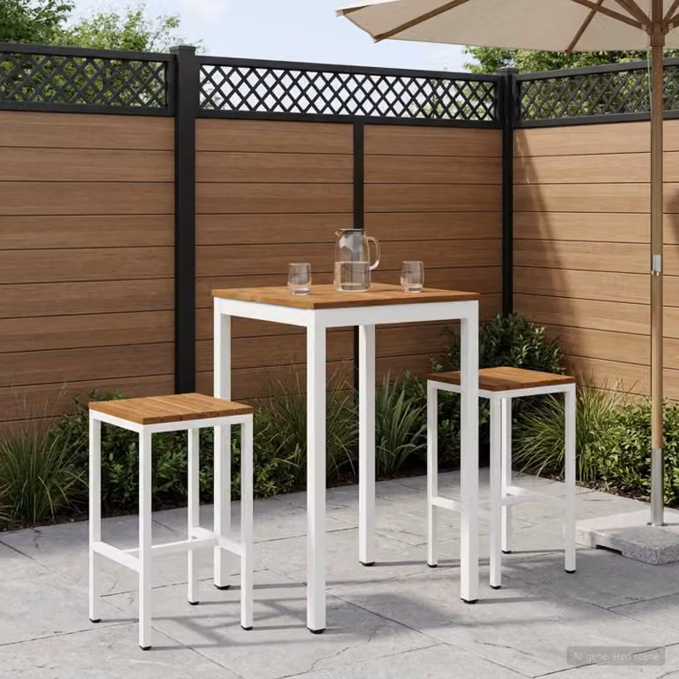 vidaXL Tavolo Bar da Giardino NAARDEN in Legno di Acacia Naturale e Bianco L: 60,5 cm, P: 60 cm, H: 105 cm