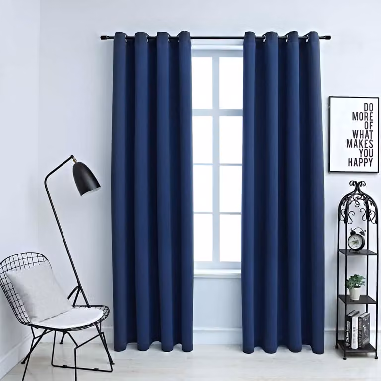 Set di 2 tende oscuranti vidaXL in poliestere con anelli in metallo, blu, L: 140 cm x H: 245 cm