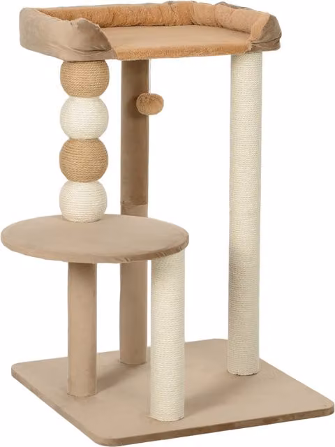 Albero Tiragraffi per Gatti PawHut con Torre per Arrampicata, Amaca e Sisal, Marrone, L 54 x P 56 x H 86 cm