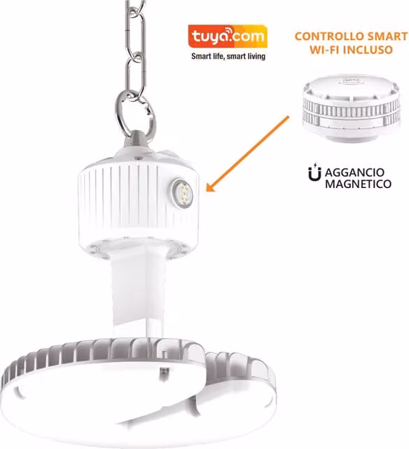 Alcapower Proiettore LED UFO High-Bay 80W Wi-Fi Smart CCT Regolabile 10000lm 120° IP65 Bianco