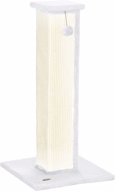 Tiragraffi per gatti PawHut con palo in sisal, palla sospesa e base stabile, L/P/H: 41 x 41 x 81 cm, Bianco e Crema