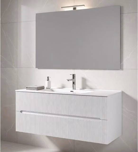 Composizione mobile bagno sospeso con cassetti e specchio mod. STICK Taco Bianco Opaco L: 120 cm, P: 45 cm, H: 46 cm