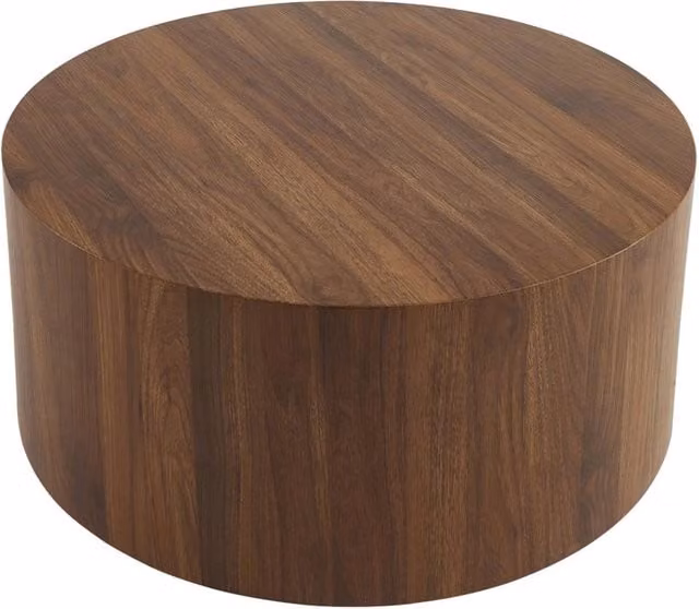 Tavolino rotondo moderno Sweeek in legno color noce con finitura opaca, L: 80 cm, P: 76,7 cm, H: 35 cm