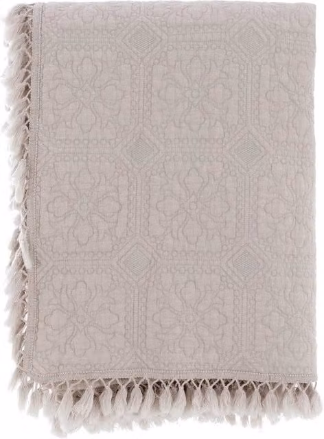 Trapunta 1 Piazza e Mezza Blanc Mariclò Nappe Collection in Cotone Shabby Chic con Frange Beige e Bianca