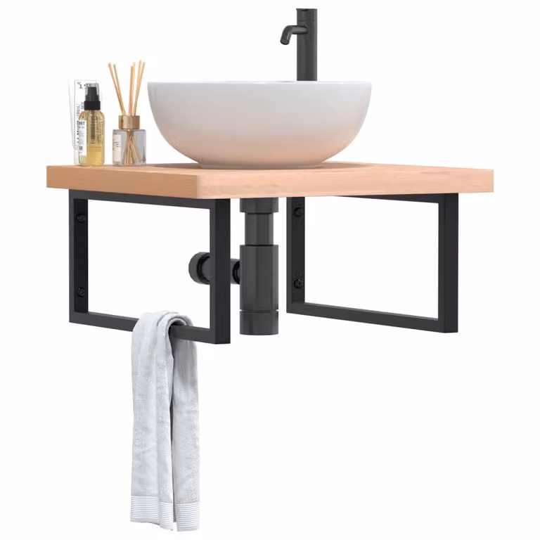 vidaXL Ripiano da parete per bagno in legno di faggio e metallo, Nero e Marrone