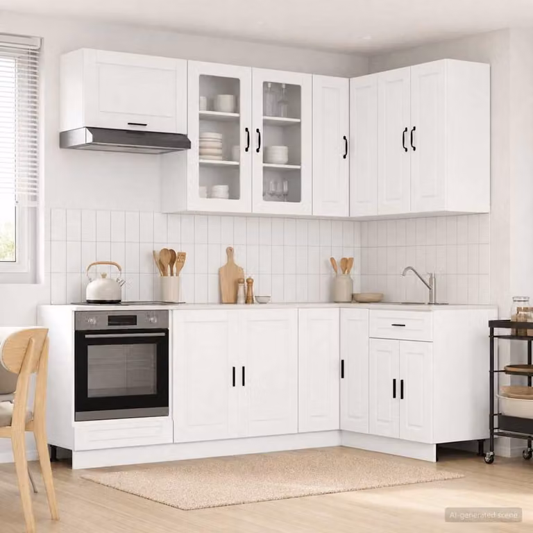 vidaXL Unità Cucina Moderna PORTO 8 Pezzi Bianco con Ante in Vetro e Ripiani in MDF
