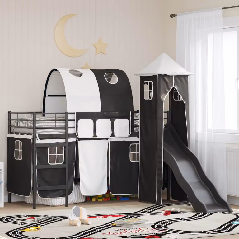 Letto a castello per bambini vidaXL in metallo con struttura a casetta e scala, L/P/H: 190 x 90 x 194 cm