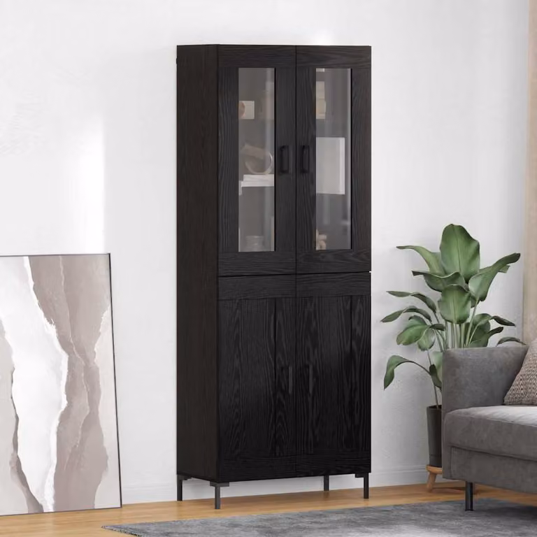 Set di 2 credenze moderne vidaXL in legno e vetro nero con ante in vetro, L/P/H: 69,5 x 34 x 180 cm