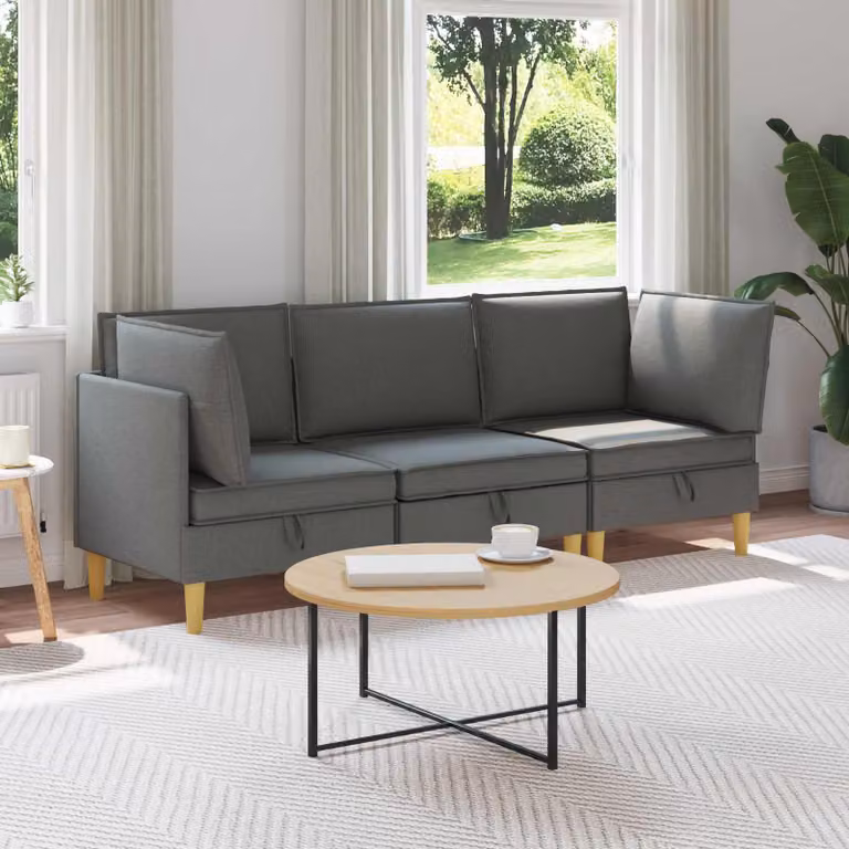 Set di divani modulari L-shape vidaXL in tessuto grigio con spazio di archiviazione, 3 pezzi