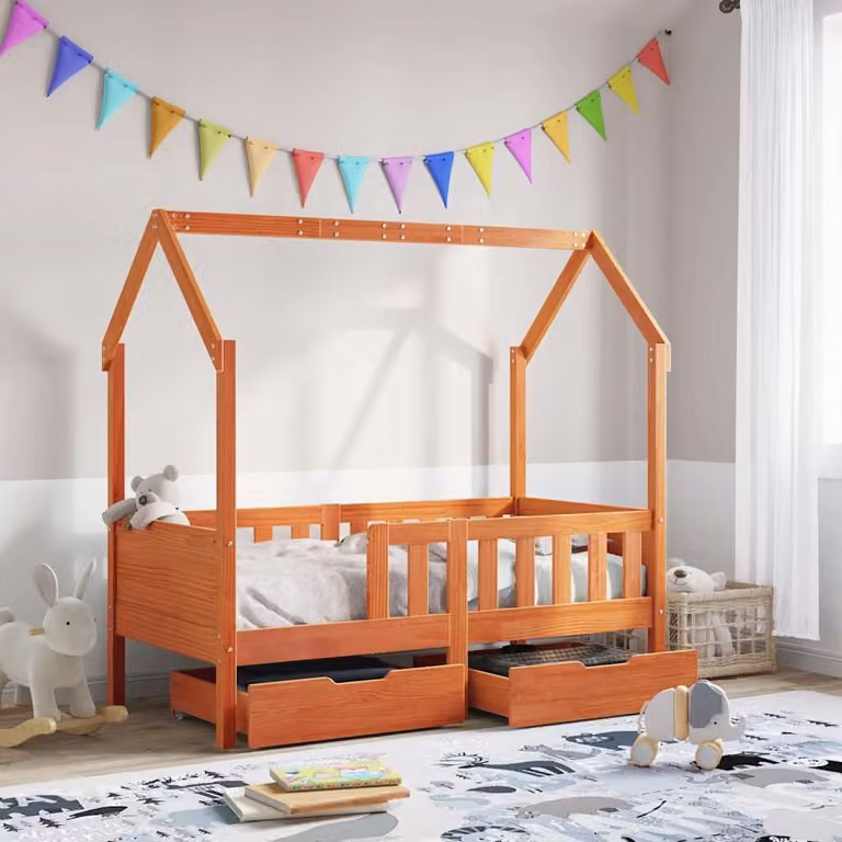 vidaXL Giroletto per Bambini in Legno Massello di Pino con Cassetti, Colore Marrone, L 80 x P 160 cm, H 169 cm