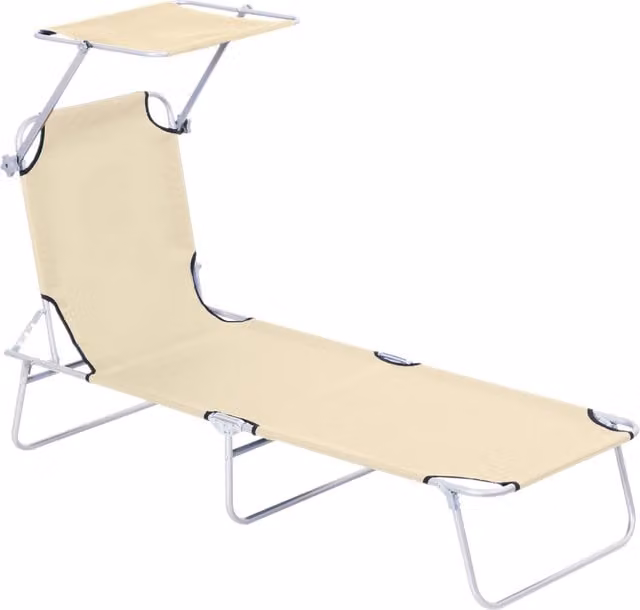 Sdraio da giardino pieghevole Outsunny con tettuccio regolabile e schienale reclinabile a 4 livelli in tessuto textilene e acciaio, beige