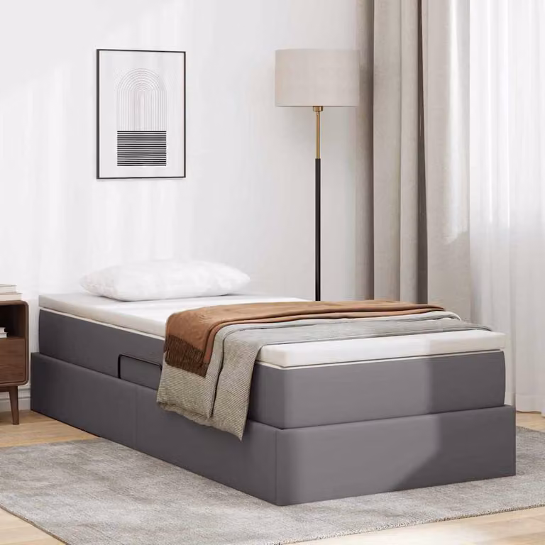 Letto con contenitore e materasso ibrido vidaXL Grigio L 90 x P 200 x H 48,5 cm