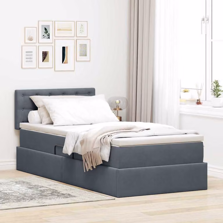 Letto con contenitore e illuminazione LED vidaXL in velluto grigio, L/P/H: 200 x 100 x 88 cm