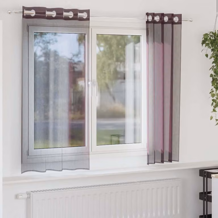 Set di 2 tende in voile semi-trasparenti vidaXL con occhielli, colore viola, L 140 cm x H 140 cm